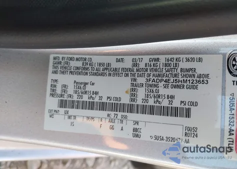 2017 Ford Fiesta Se из США, поврежденный, VIN 3FADP4EJ5HM123653